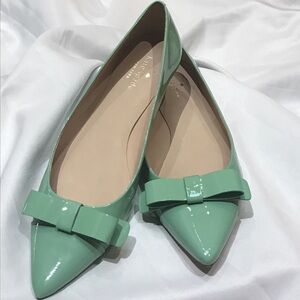 KATE SPADE Gabe Pointed Toe Mint Patent Bow Flat